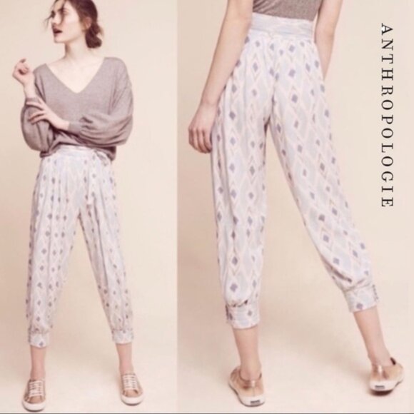 Anthropologie Hei Hei Pastel Ikat Print Harem Crop Jogger Pants Size 6 EUC - Picture 2 of 16